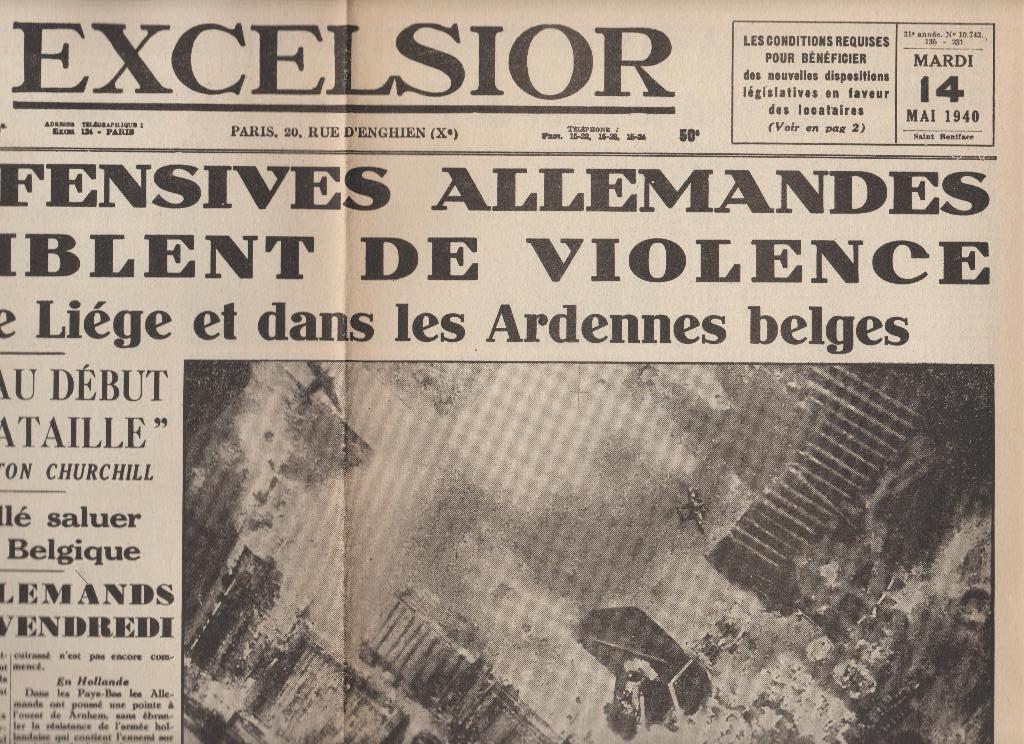 oorlog 14 5 1940 excelsior guerre 2 Blz 58 43 cm rotterdam, Verzamelen, Tijdschriften, Kranten en Knipsels, Ophalen of Verzenden