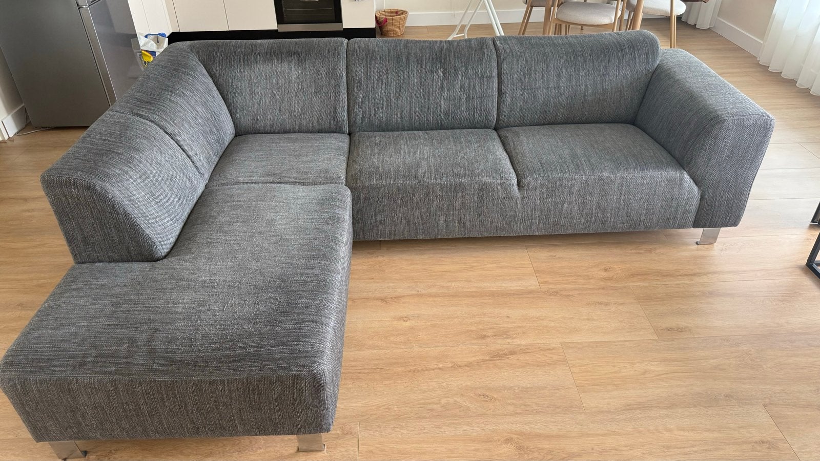 Grijze hoekbank, Huis en Inrichting, Banken | Bankstellen, Ophalen, 250 tot 300 cm, Gebruikt, Hoekbank