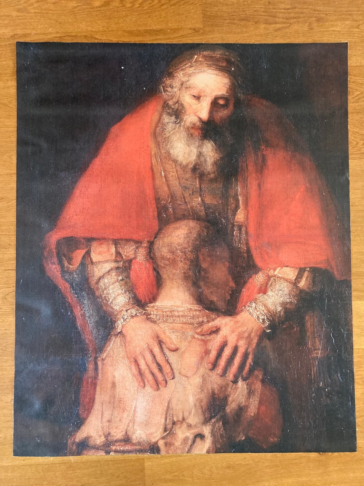 Reproductie Rembrandt ‘Verloren Zoon’ op 99x120 cm zeildoek, Antiek en Kunst, Kunst | Schilderijen | Klassiek, Ophalen, Portret of Personen