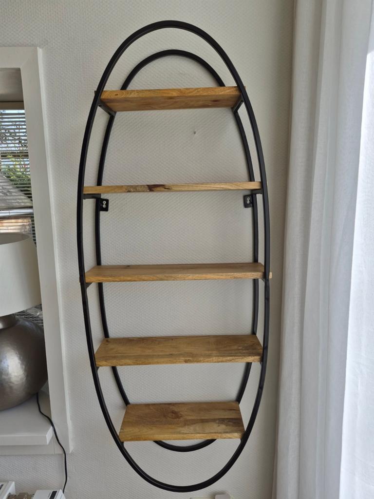 Ovale wandplank met 5 houten planken, Huis en Inrichting, Ophalen, Gebruikt