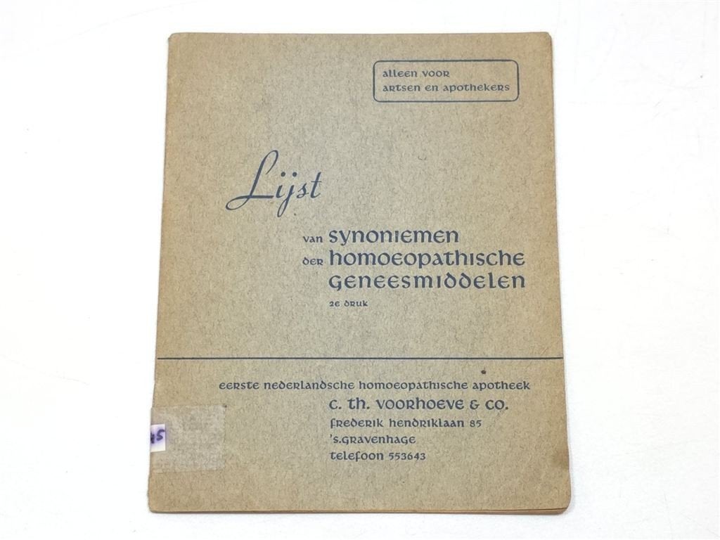 Lijst van Synoniemen — Homeopathische Geneesmiddelen 1947, Ophalen of Verzenden, Gelezen, Overige onderwerpen, Achtergrond en Informatie