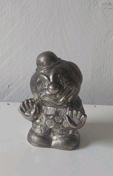 Vintage spaarpot clown metaal Zilverkleurig spaarpot contant, Ophalen of Verzenden, Overige materialen, Overige thema's