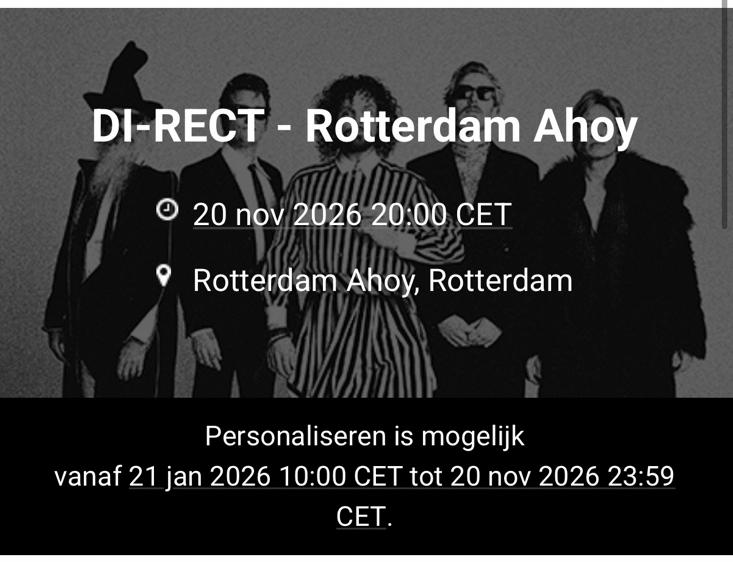 2x staanplaatsen 20-11 DI-RECT Ahoy, Tickets en Kaartjes, Twee personen, November