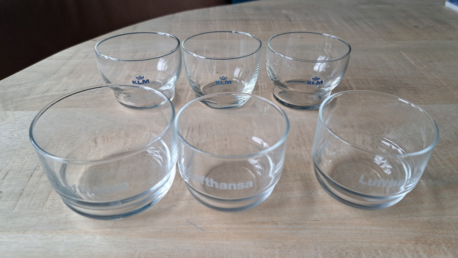 Set van 6 KLM en Lufthansa glaasjes, Overige typen, Onbekend, Ophalen of Verzenden, Zo goed als nieuw