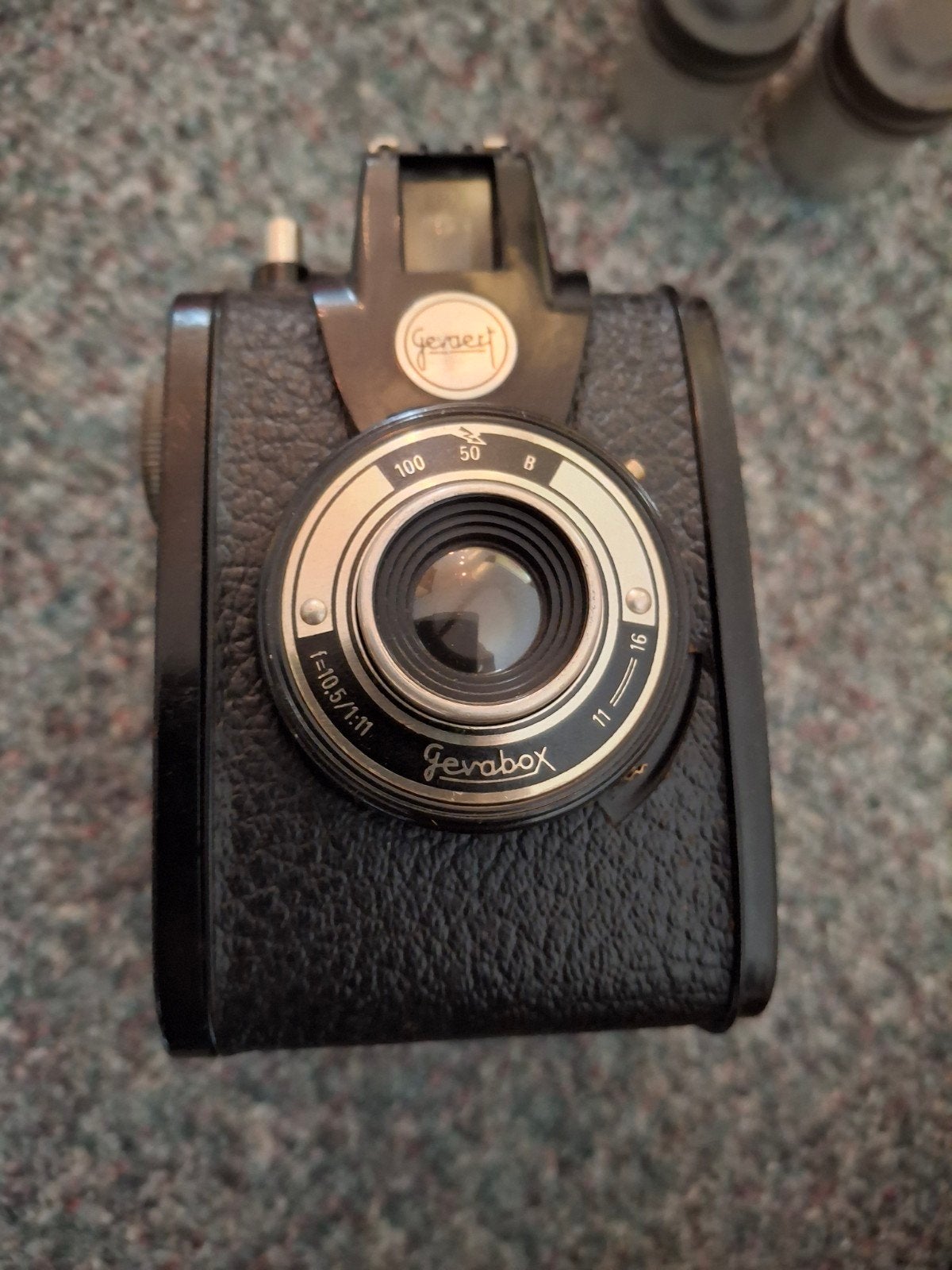 Vintage Gevabox camera met lederen tas, Audio, Tv en Foto, Fotocamera's Analoog, Ophalen of Verzenden, Gebruikt, Compact, Overige Merken