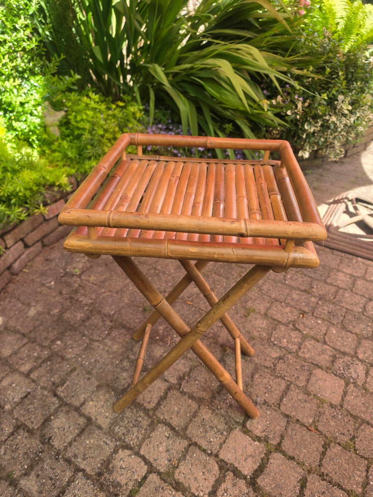 Bamboe butlertray bijzettafel/plantentafel

Boho Ibiza stijl, Ophalen, Overige materialen, Minder dan 55 cm, Vierkant