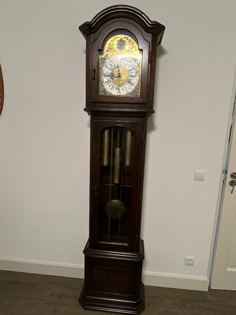Interclock staande klok met slinger en gewichten, Bruin, Analoog, Met gewichten, Ophalen of Verzenden