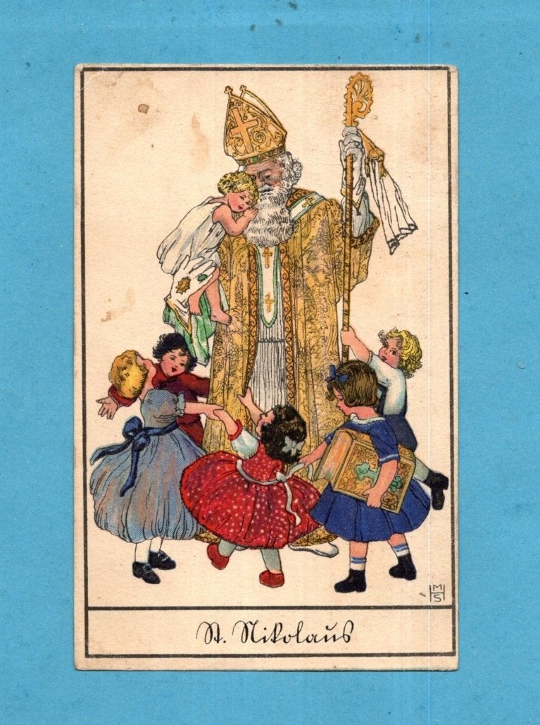 Pracht oude Sinterklaaskaart W222 - Sint met kinderen ca1930, Verzenden, 1920 tot 1940, Gelopen, Kinderen