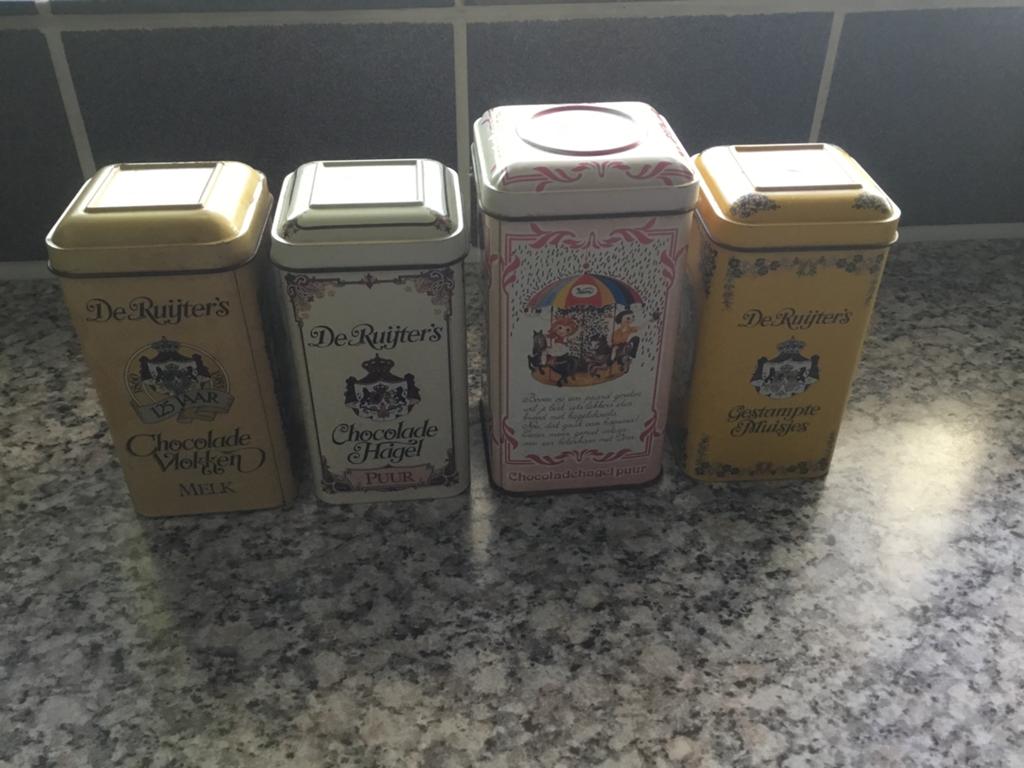 4 oude blikjes van De Ruijter, Verzamelen, Blikken, Ophalen of Verzenden, Zo goed als nieuw, Overige