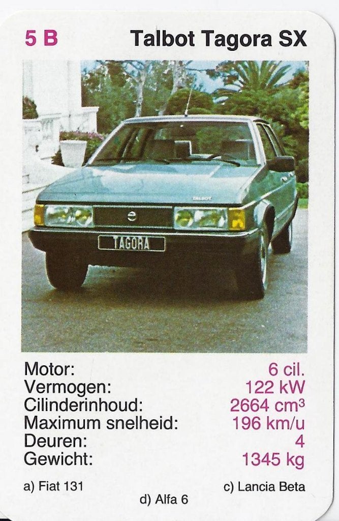 Kw3 autokaartje 5B -- talbot tagora sx, Ophalen of Verzenden, Zo goed als nieuw, Auto's