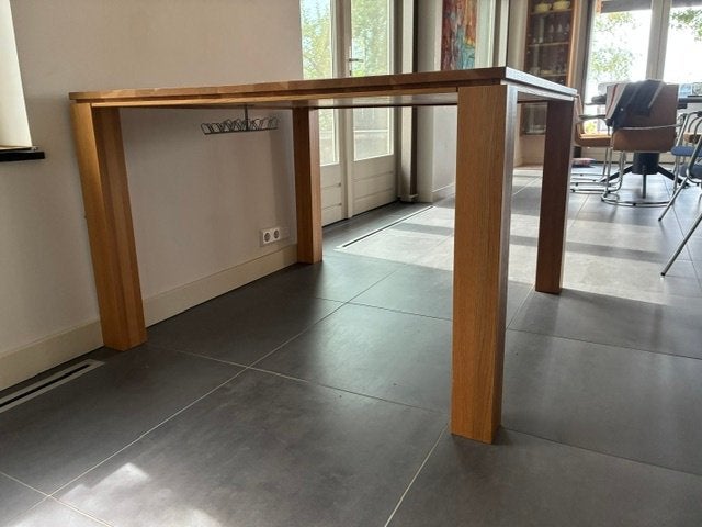 M.I Design massief Eiken tafel vierkant 120 x 120 cm, Huis en Inrichting, Tafels | Eettafels, Ophalen, Honingkleurig massief eiken gelakt