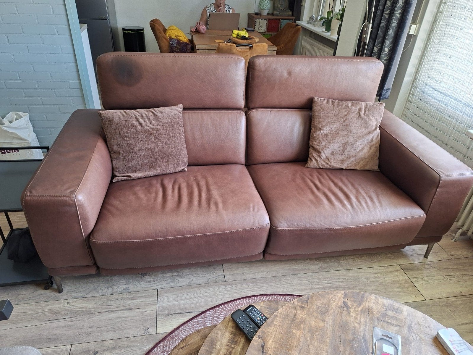 Lederen relaxbank, Ophalen, Gebruikt, 75 tot 100 cm, Leer