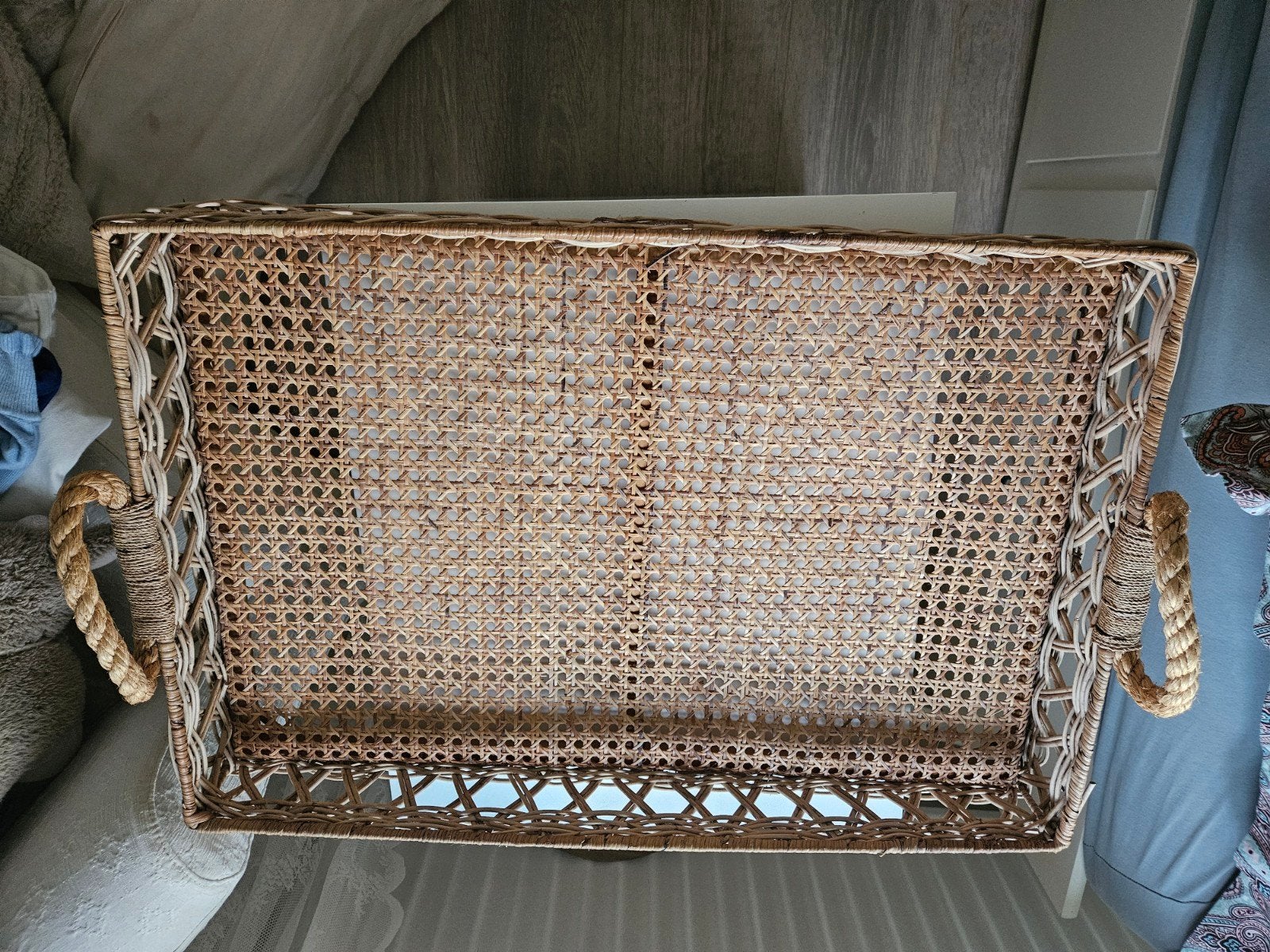 Riviera Maison dienblad van riet en rotan (60x40cm), Huis en Inrichting, Gebruikt, Gevlochten, Ophalen of Verzenden, Riet