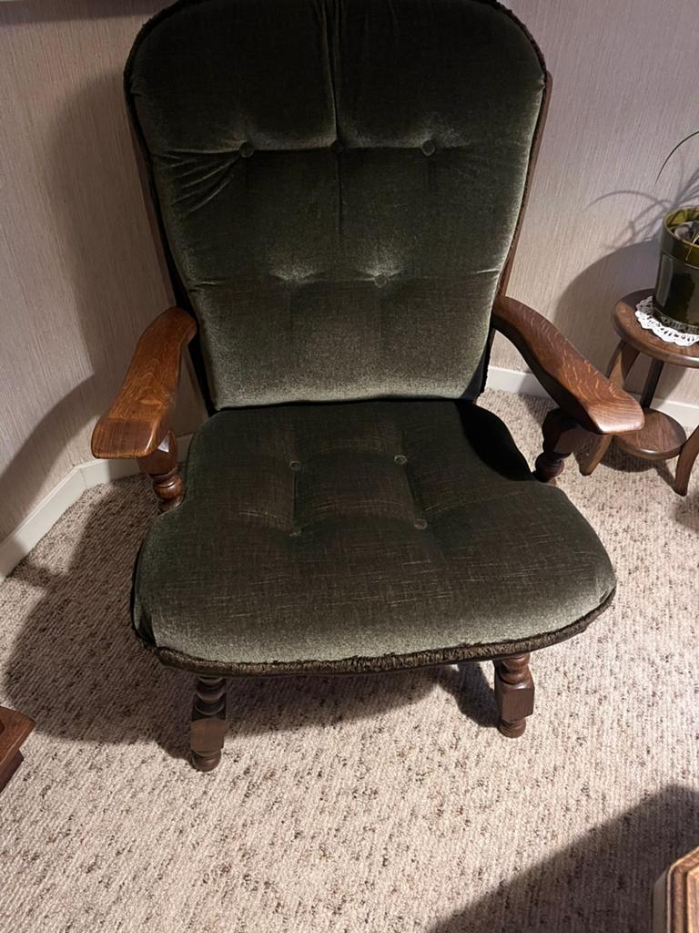 4 vintage luie stoelen / kamerstoelen groen fluweel, Antiek en Kunst, Ophalen