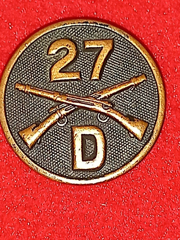 WO1 WOI WW1 WWI : US WW1 Collar-disc 27th IR / D-Co, Ophalen, Landmacht, Overige gebieden, Embleem of Badge