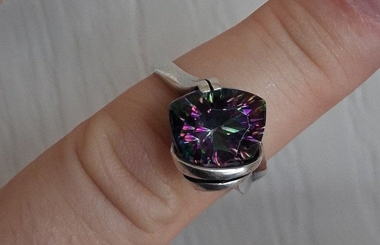 Ring zilver met mistic topaz, 19 tot 20, Nieuw, Ophalen of Verzenden, Met edelsteen