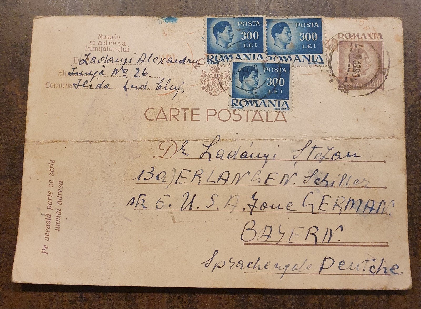 Roemenie: Zeldzame postkaart uit 1946, Ophalen of Verzenden, 1940 tot 1960, Gelopen, Overig Europa