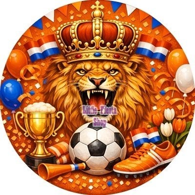 L1616 icing luxe leeuw nederland voetbal 20cm eetbare print, Ophalen of Verzenden, Nieuw, Taarten, Versiering