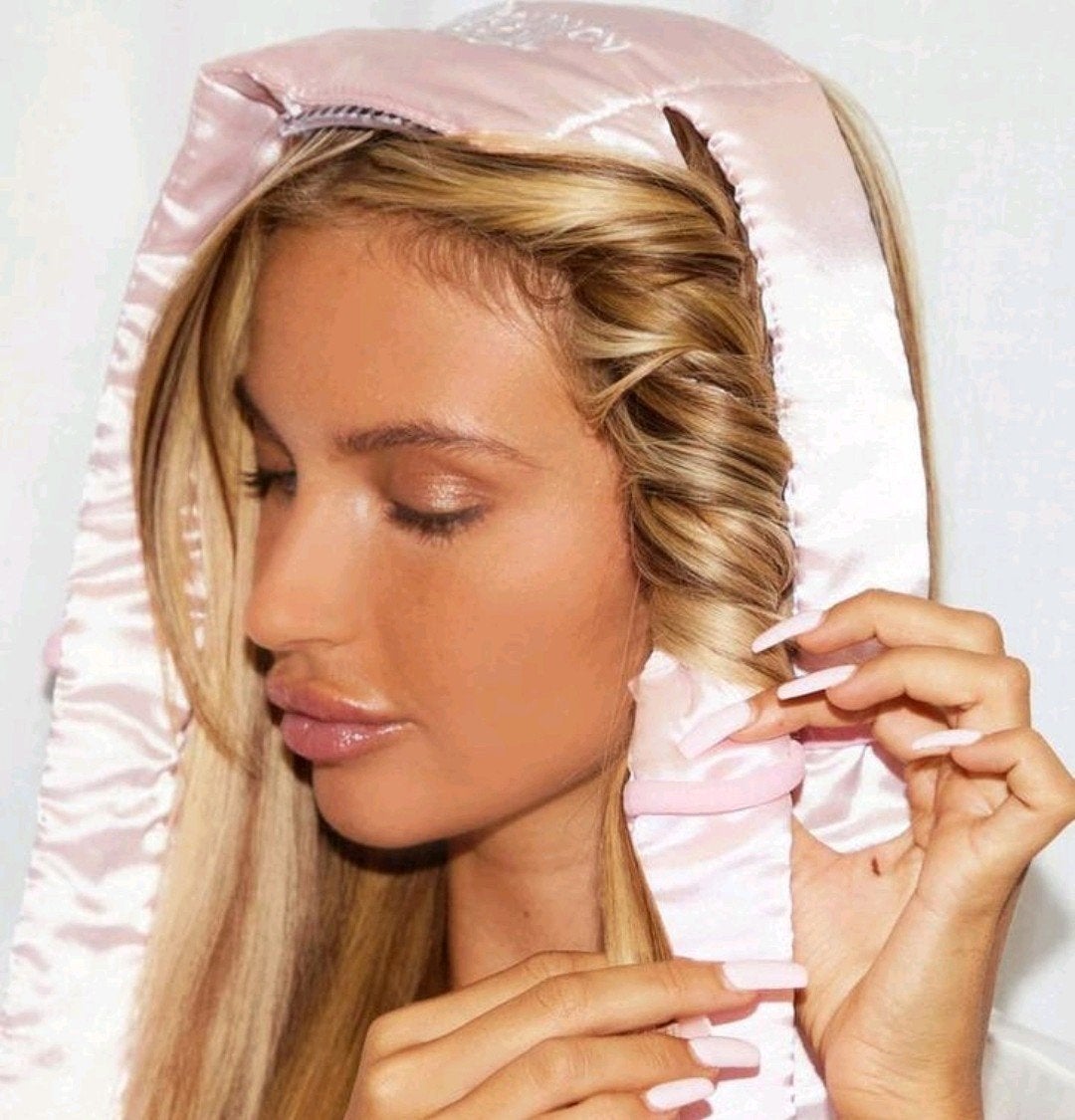 roze satijnen heatless curls set krullen krullend haar, Ophalen of Verzenden, Zo goed als nieuw, Krultang of Stijltang
