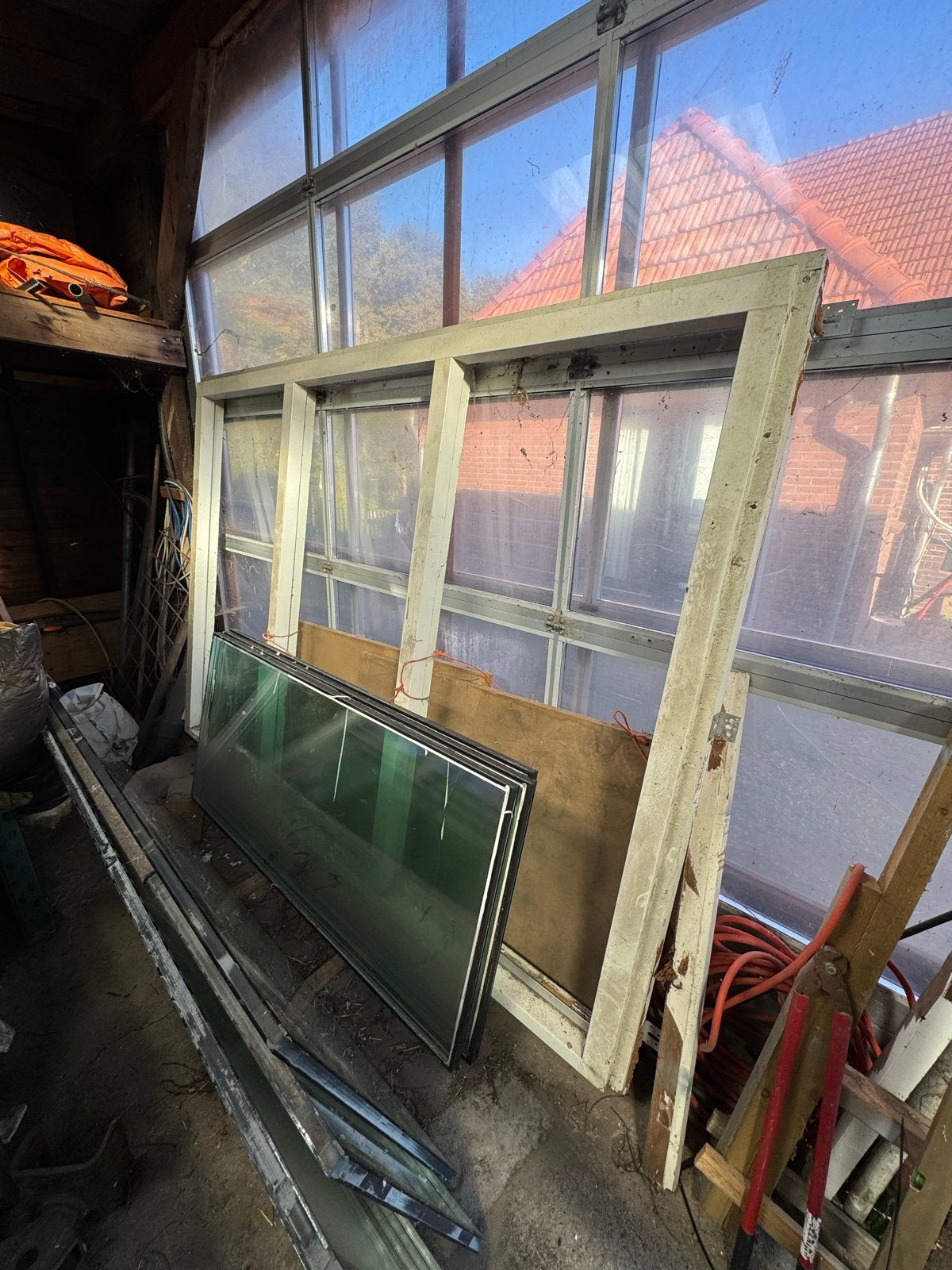 Groot kozijn dubbelglas erker of raam, Gevelraam of Ruit, Gebruikt, 80 tot 120 cm, 120 tot 160 cm