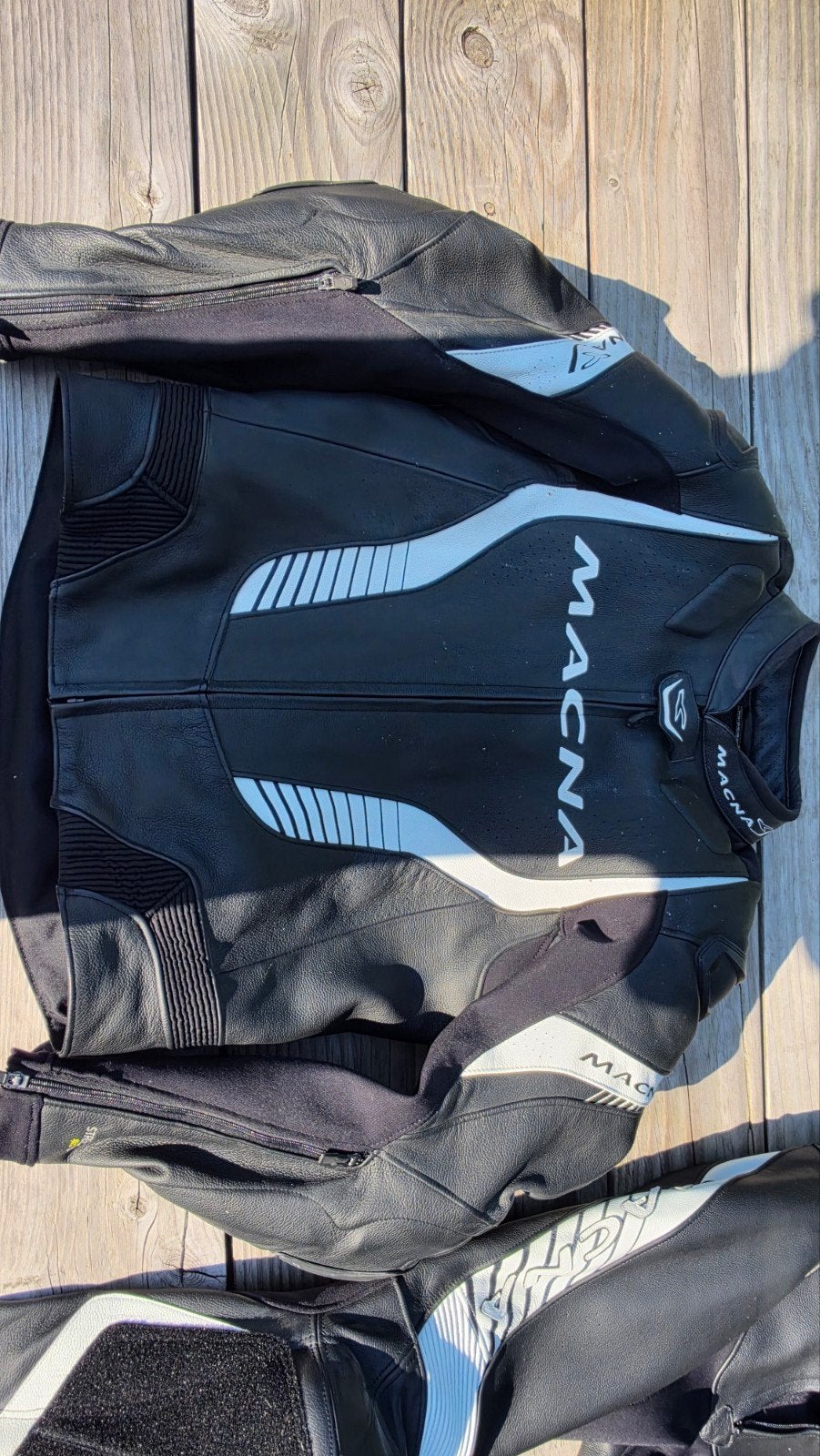 Macna leren motorpak (jas en broek) - Maat L, Ophalen of Verzenden, Tweedehands, Dames, Combipak