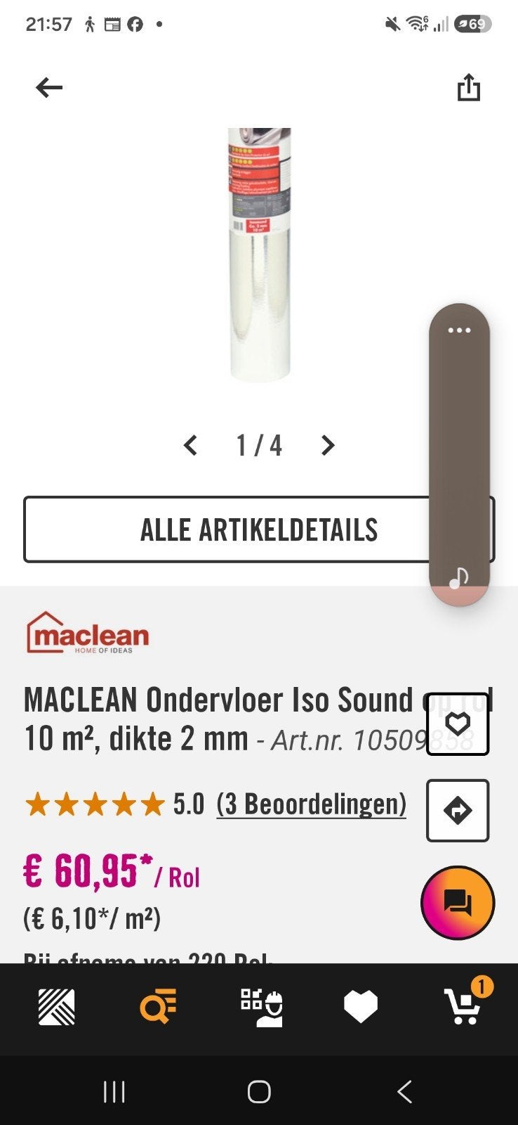 Iso sound ondervloer voor PVC klik, Ophalen, Nieuw