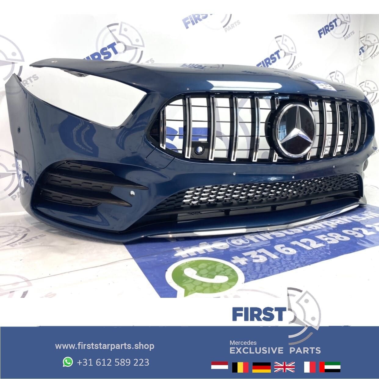 W177 Mercedes A KLASSE A35 AMG VOORBUMPER BLAUW 2021 origine, Gebruikt, -, Voor, Ophalen of Verzenden