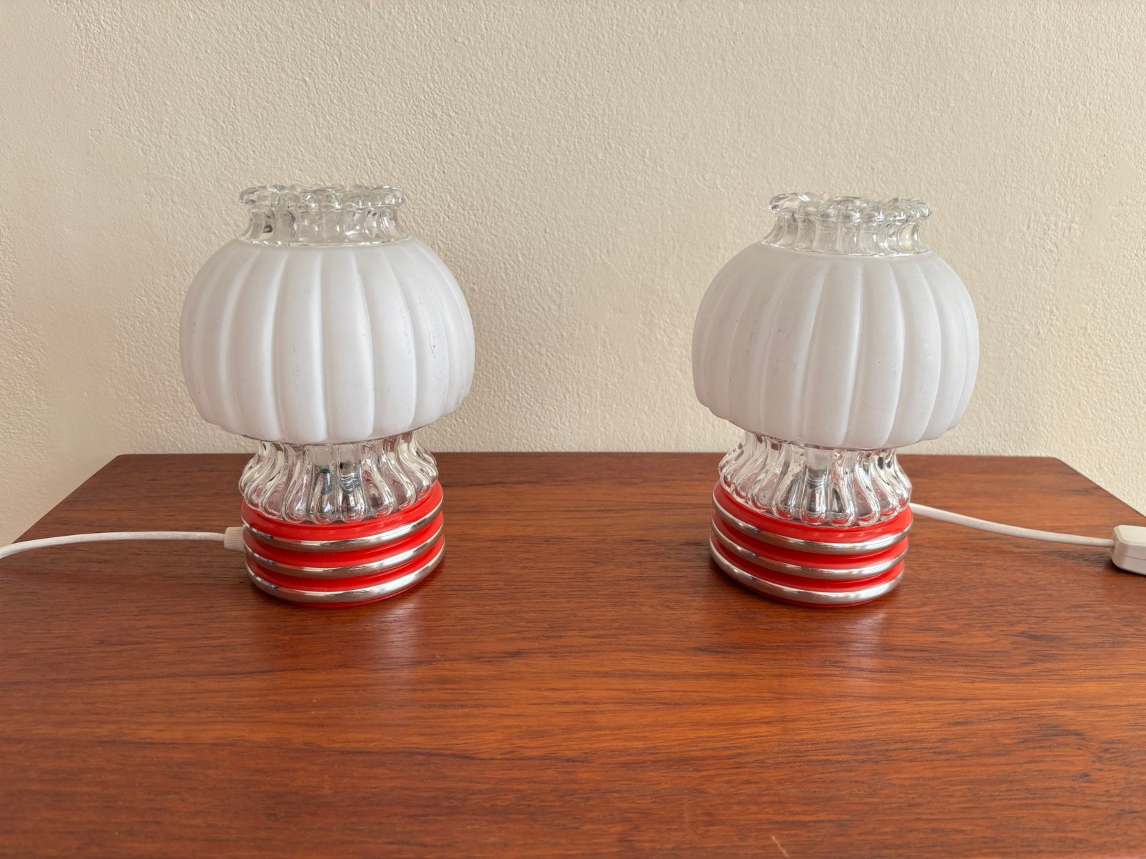 Set van 2 vintage space age mushroom tafellampen, Ophalen of Verzenden, Glas, Vintage