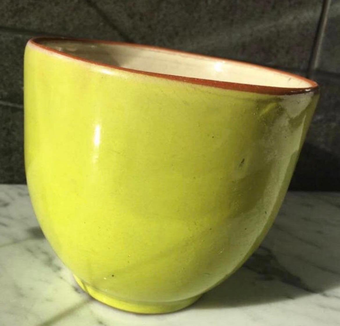 Mooie vintage jaren’60 terracotta limegroen geglazuurde pot, Ophalen, Rond, Binnen, Zo goed als nieuw