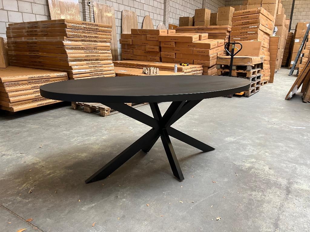 Ovale black mango eettafel 260x110cm incl. spinpoot, Huis en Inrichting, Tafels | Eettafels, Ophalen, Overige materialen, 100 tot 150 cm