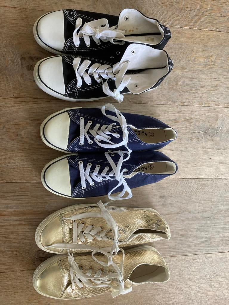 3 paar gympen: zwart (nieuw), blauw (z.g.a.n.), goud (z.g.a., Kleding | Heren, Schoenen, Zwart, No sense, Nieuw, Ophalen of Verzenden