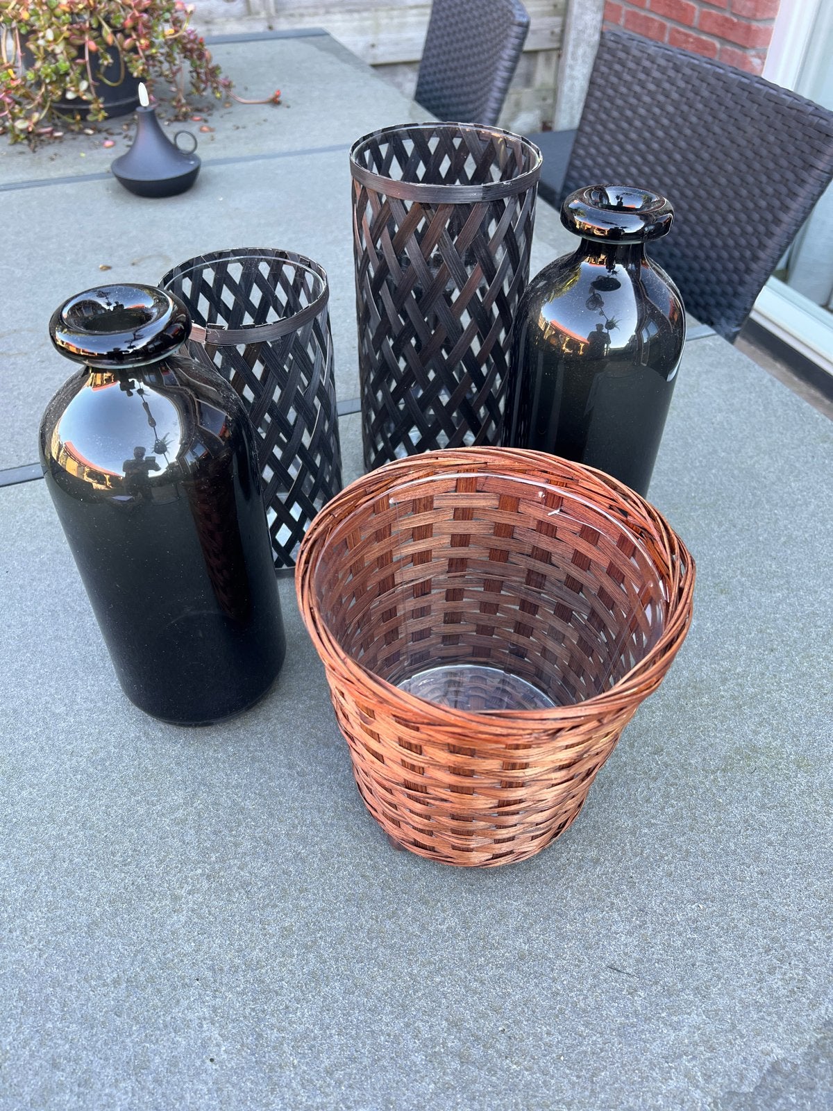 IKEA Klibbal rotan mandje & Atgäng glazen vazen, Ophalen of Verzenden, Zo goed als nieuw, Zwart, Natuurlijk materiaal