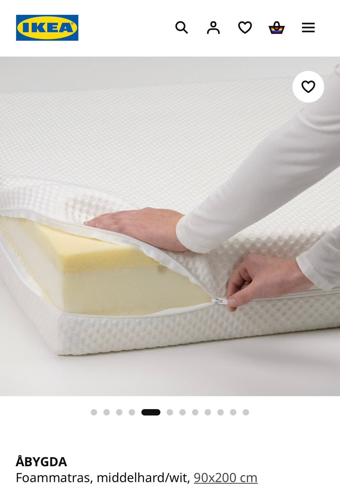 IKEA ÅBYGDA Foammatras Wit – 90x200cm, Ophalen, 90 cm, Eenpersoons, Nieuw