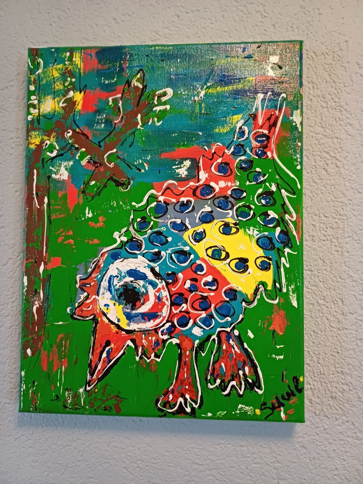 Uniek schilderij kippen acryl 30x40 cm, Minder dan 50 cm, Oorspronkelijke maker, Nieuw, Ophalen of Verzenden