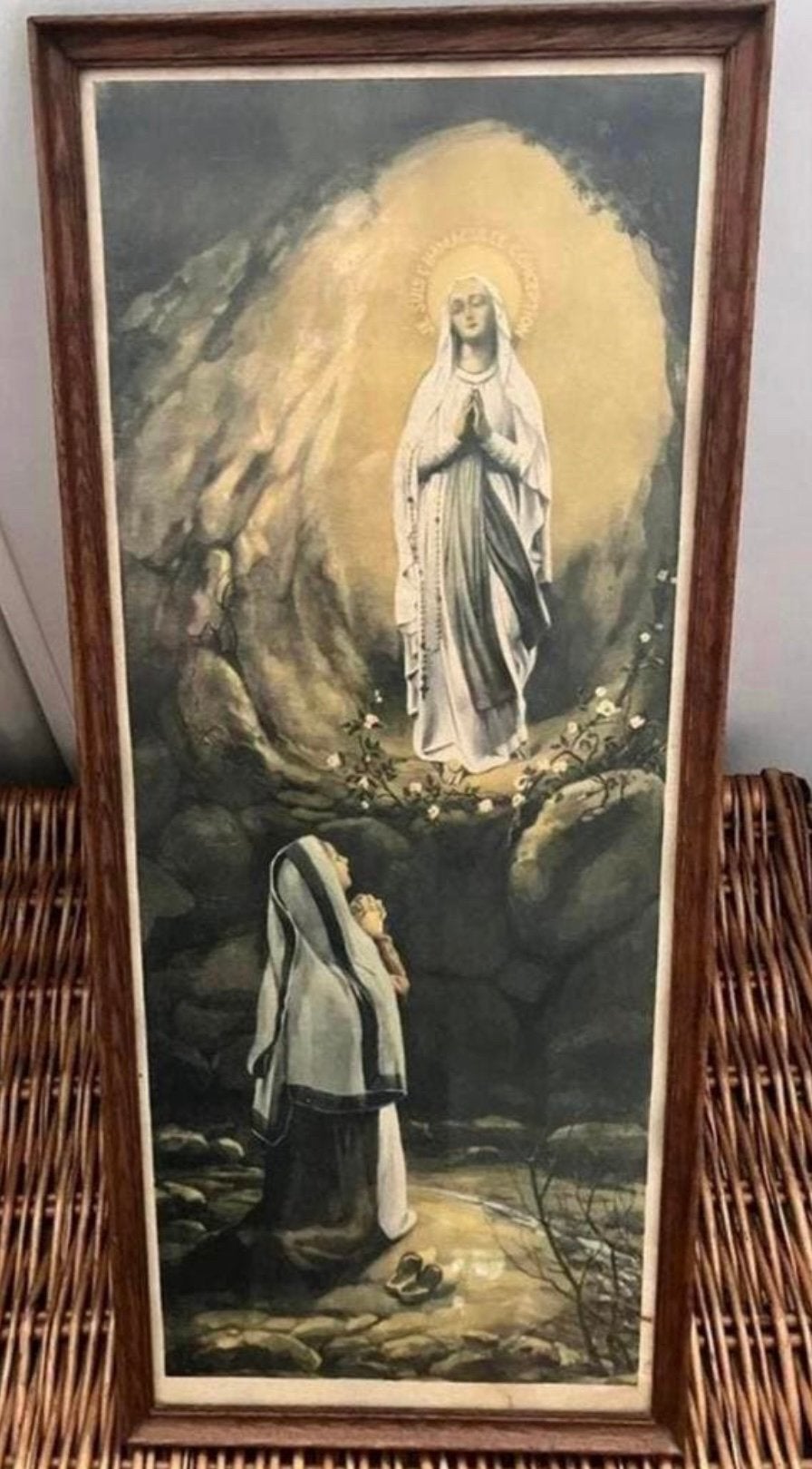 LOURDES,MOOIE ANTIEKE FRANSE INGELIJSTE PRENT , PRACHTIG!!!, Ophalen of Verzenden