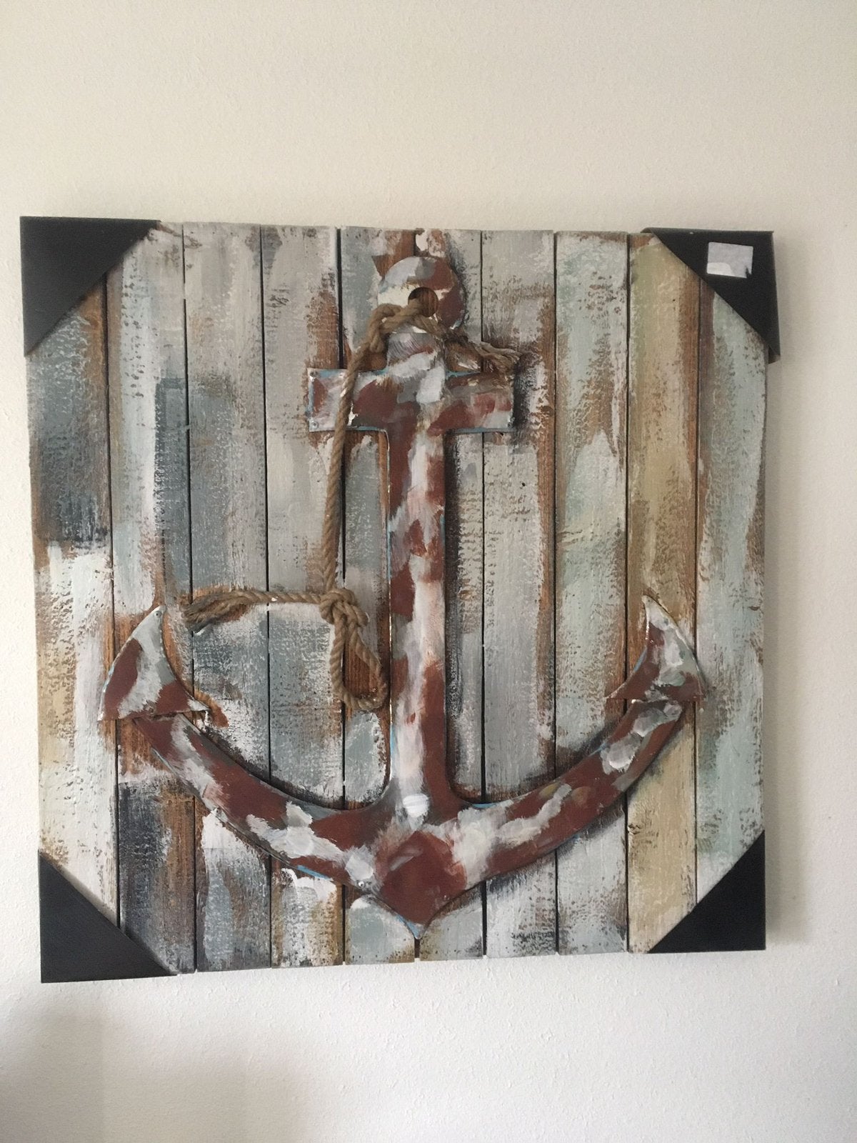 🧡 Hout met metaal schilderij 3d - anker 80x80cm Nieuw 🧡, Huis en Inrichting, Woonaccessoires | Schilderijen, Tekeningen en Foto's