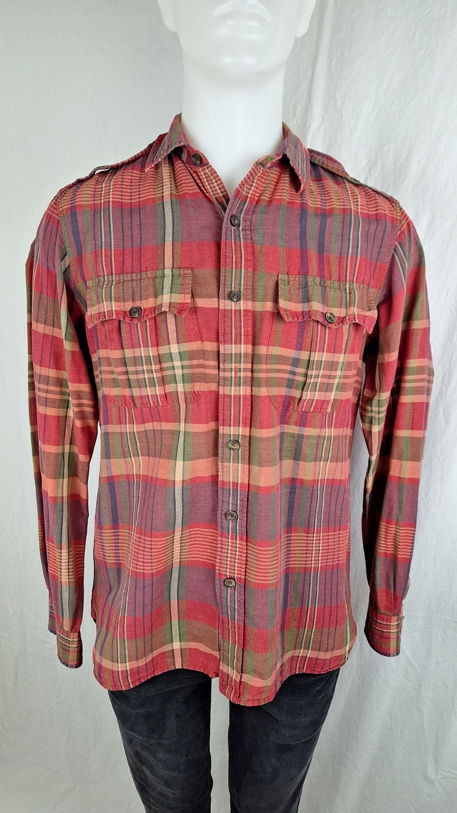 Vintage jaren 90 - Ralph Lauren heren blouse - Maat M, Meerkleurig, Halswijdte 39/40 (M), Ophalen of Verzenden, Polo Ralph Lauren