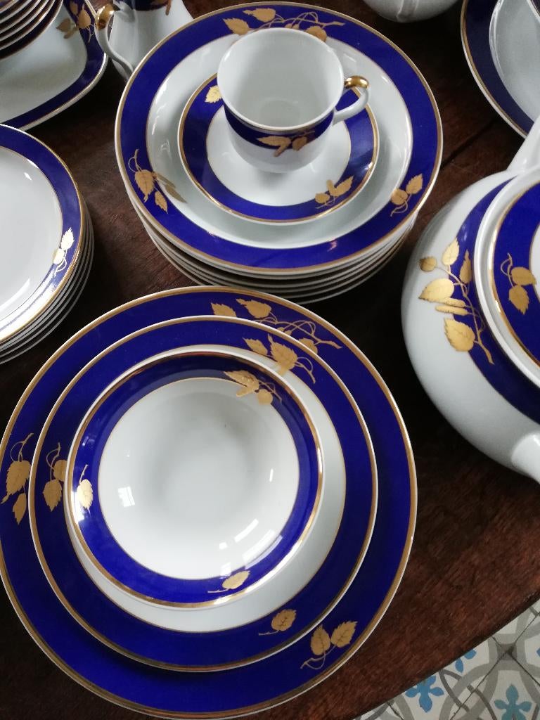 6 pers. ontbijt/diner/dessert/koffie/theeservies kobaltblauw, Ophalen, Zo goed als nieuw, Overige stijlen, Porselein
