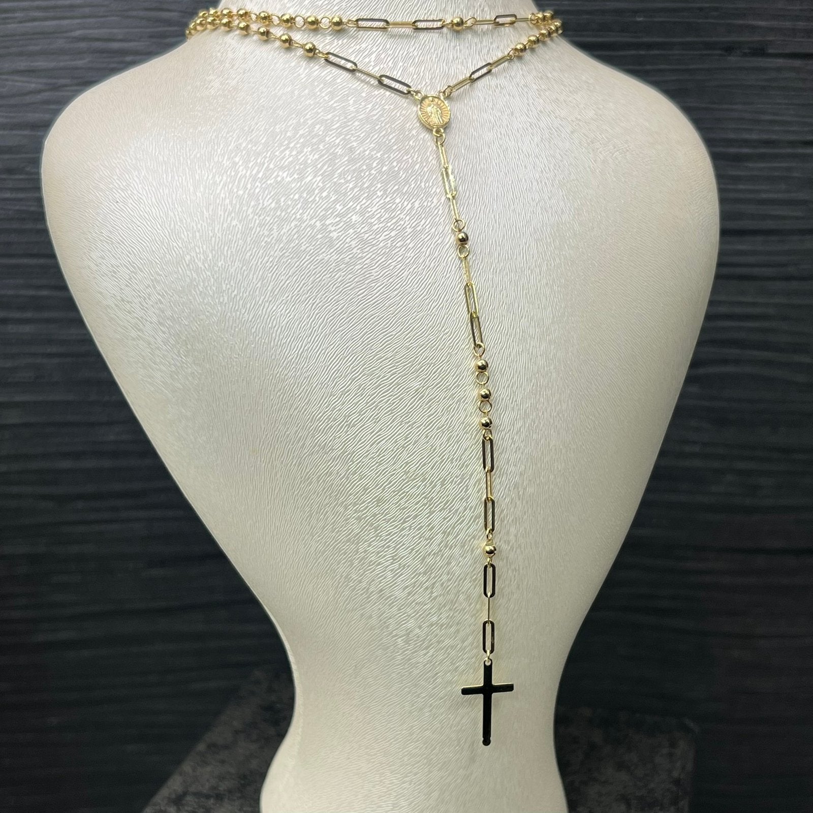 14 karaat gouden rozenkrans ketting nieuw kruis, Ophalen of Verzenden, Nieuw, Goud
