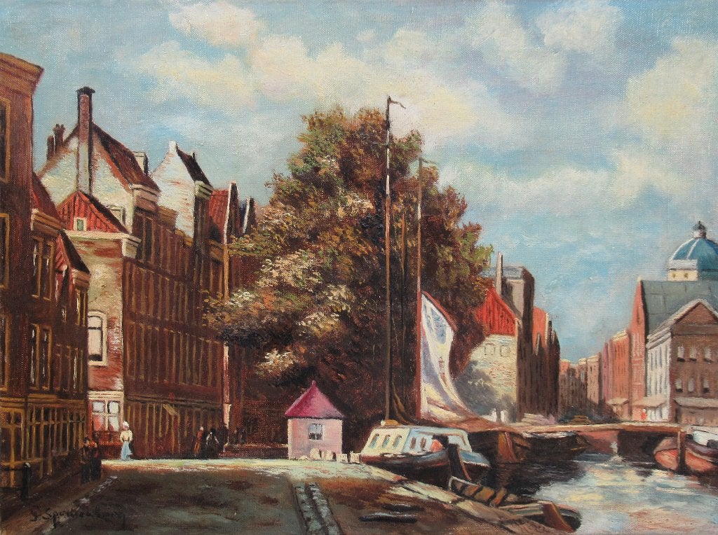 Oud stadsgezicht, gesigneerd, Ophalen of Verzenden, Origineel werk