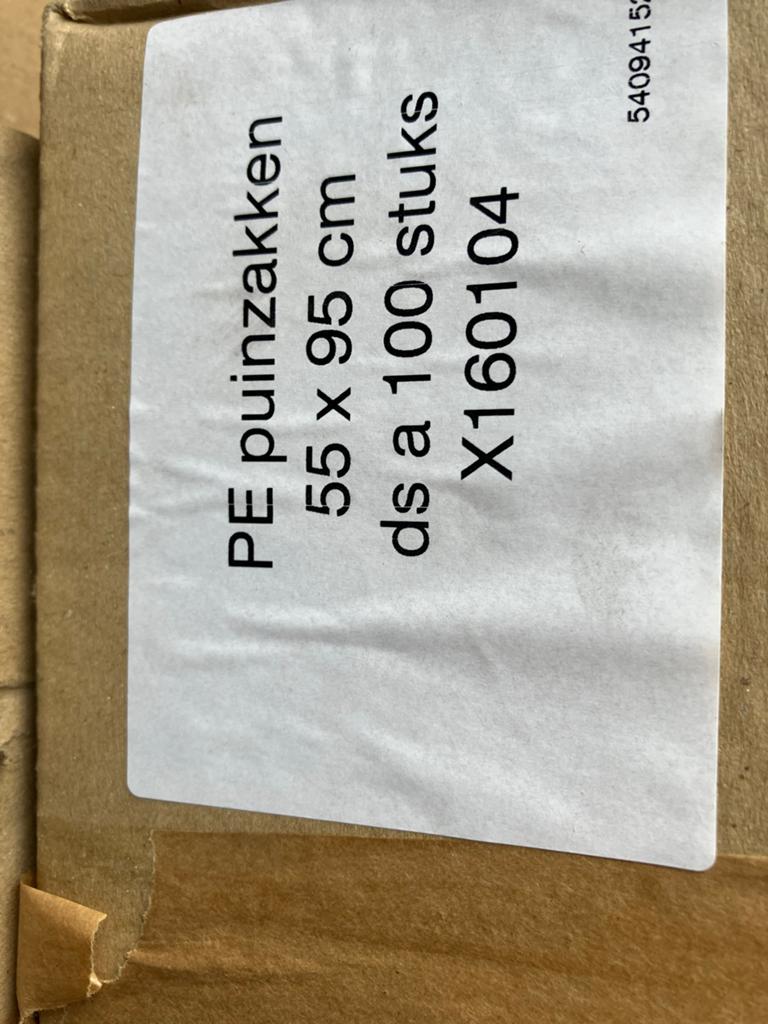 PE puinzakken 55 x 95 cm - 100 stuks per doos, Doe-het-zelf en Verbouw, Kratten en Dozen, Ophalen, Doos, Minder dan 50 cm, Minder dan 40 cm