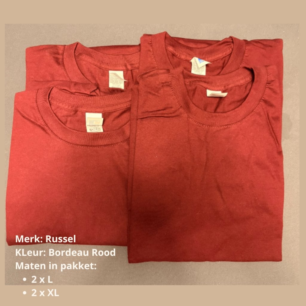 4 nieuwe Russell T-shirts bordeauxrood – 2x L + 2x XL, Ophalen of Verzenden, Nieuw, Maat 46/48 (XL) of groter