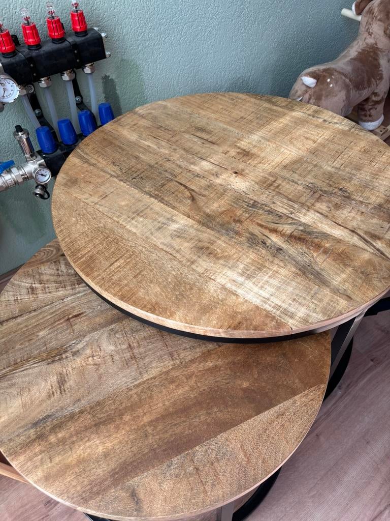 Mango salontafel set van 3, Huis en Inrichting, Tafels | Salontafels, Ophalen, 50 tot 100 cm, Rond, Zo goed als nieuw