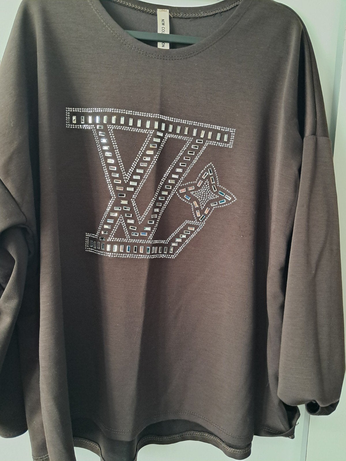Nieuwe stretch tuniek met steentjes, Bruin, Maat 46/48 (XL) of groter, Nieuw, Ophalen of Verzenden