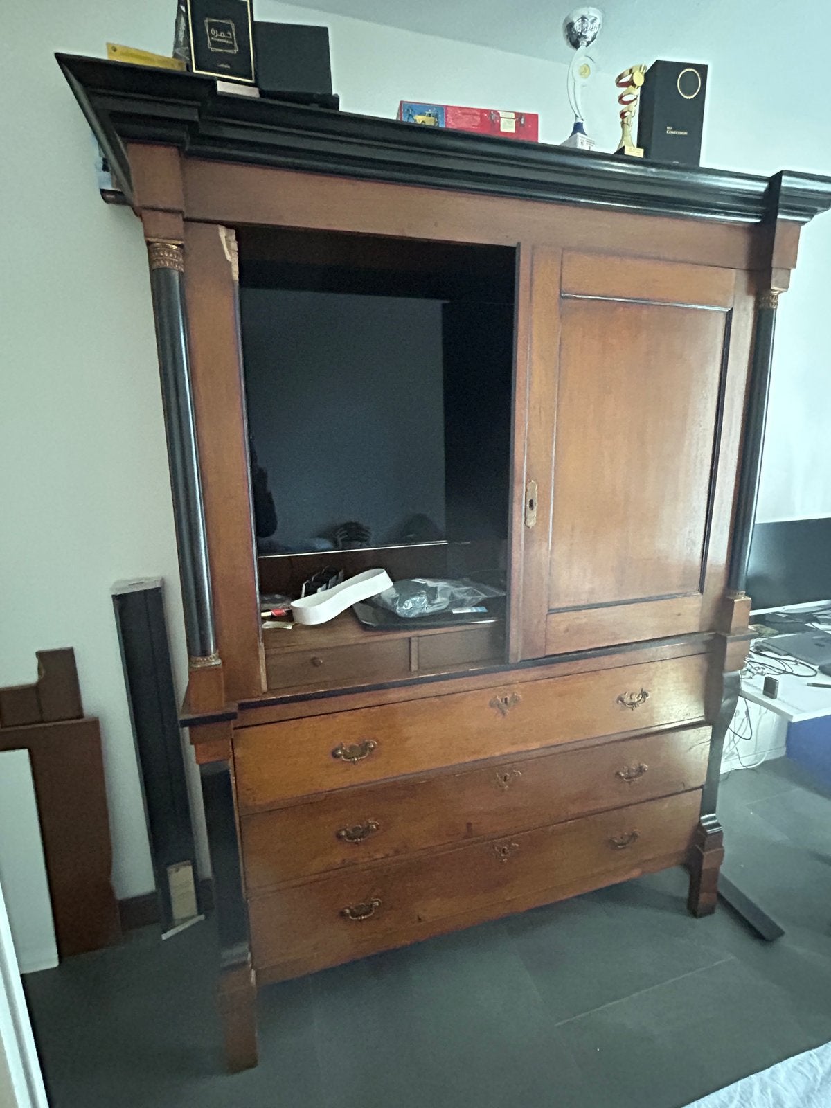 Antieke hollands empire stijl kabinet kast, Huis en Inrichting, Kasten | Ladekasten, Ophalen, Gebruikt, 25 tot 50 cm