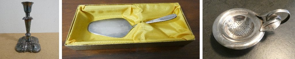 Gero silverplated - kandelaar-taartschep-theezeefje [1907], Antiek en Kunst, Ophalen