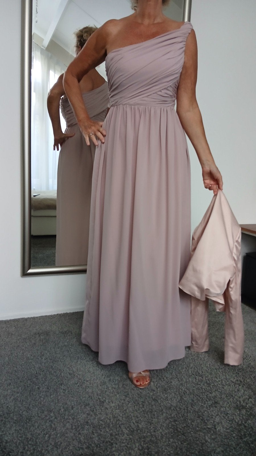 Elegante Mauve Avondjurk met Bolero, Paars, Maat 46/48 (XL) of groter, Ophalen of Verzenden, Onder de knie