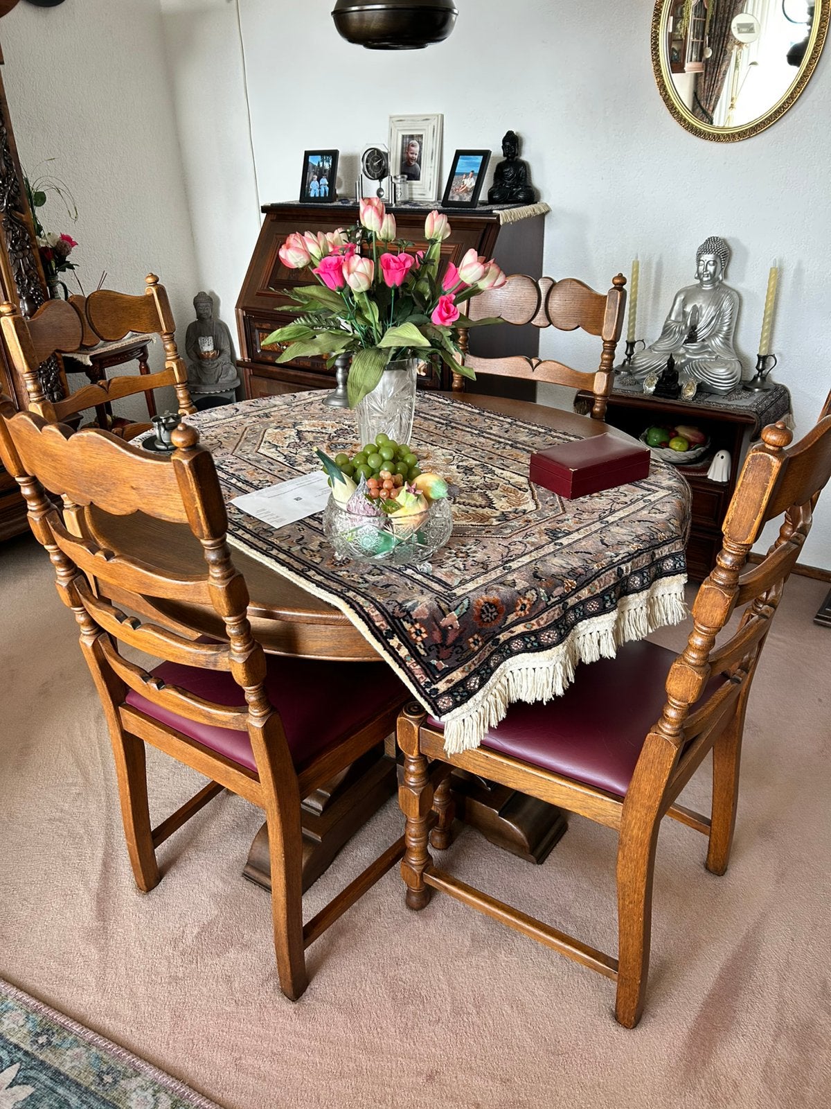Eiken eettafel met 4 stoelen, Ophalen, Gebruikt, 4 tot 6 stoelen