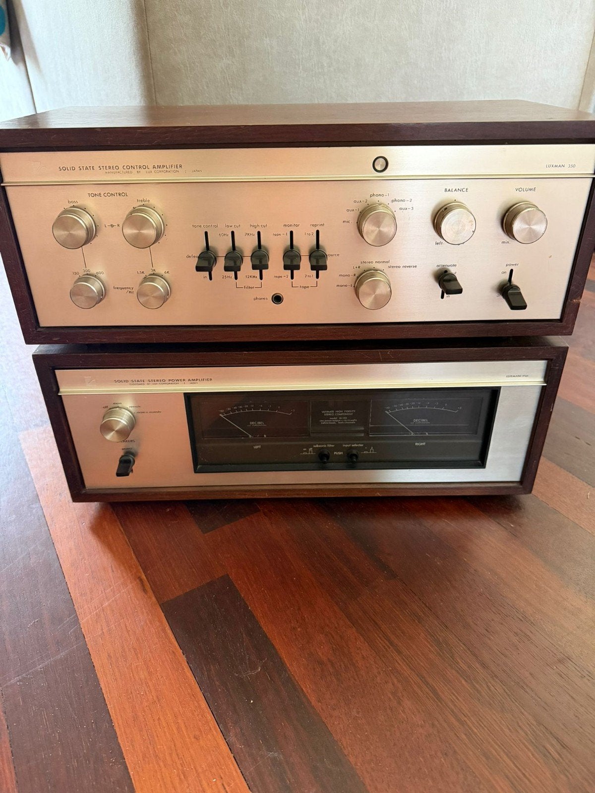 Luxman set M 150 en CL 350 versterkers in woodcase, Ophalen of Verzenden, Zo goed als nieuw, 120 watt of meer, Overige merken