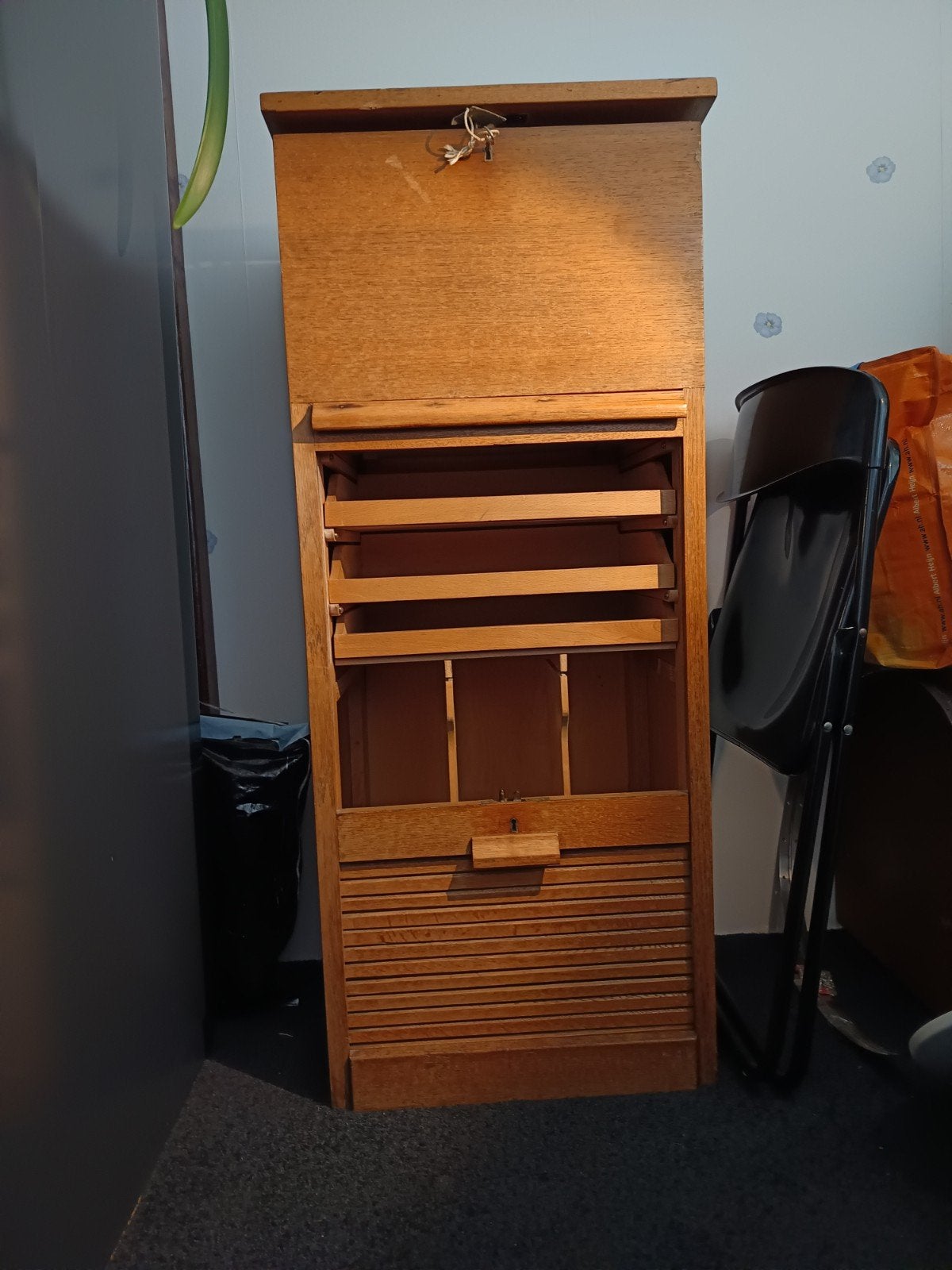 Vintage houten rolluikkast / archiefkast, Ophalen